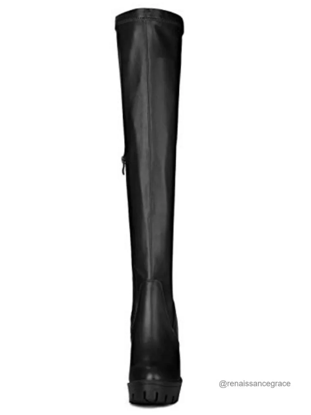Faux Leather Over Knee Chunky Heel Platform Boots with Zipper